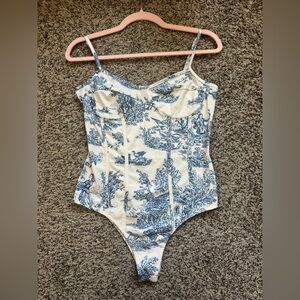 Cider Blue and White Toile Print Bodysuit